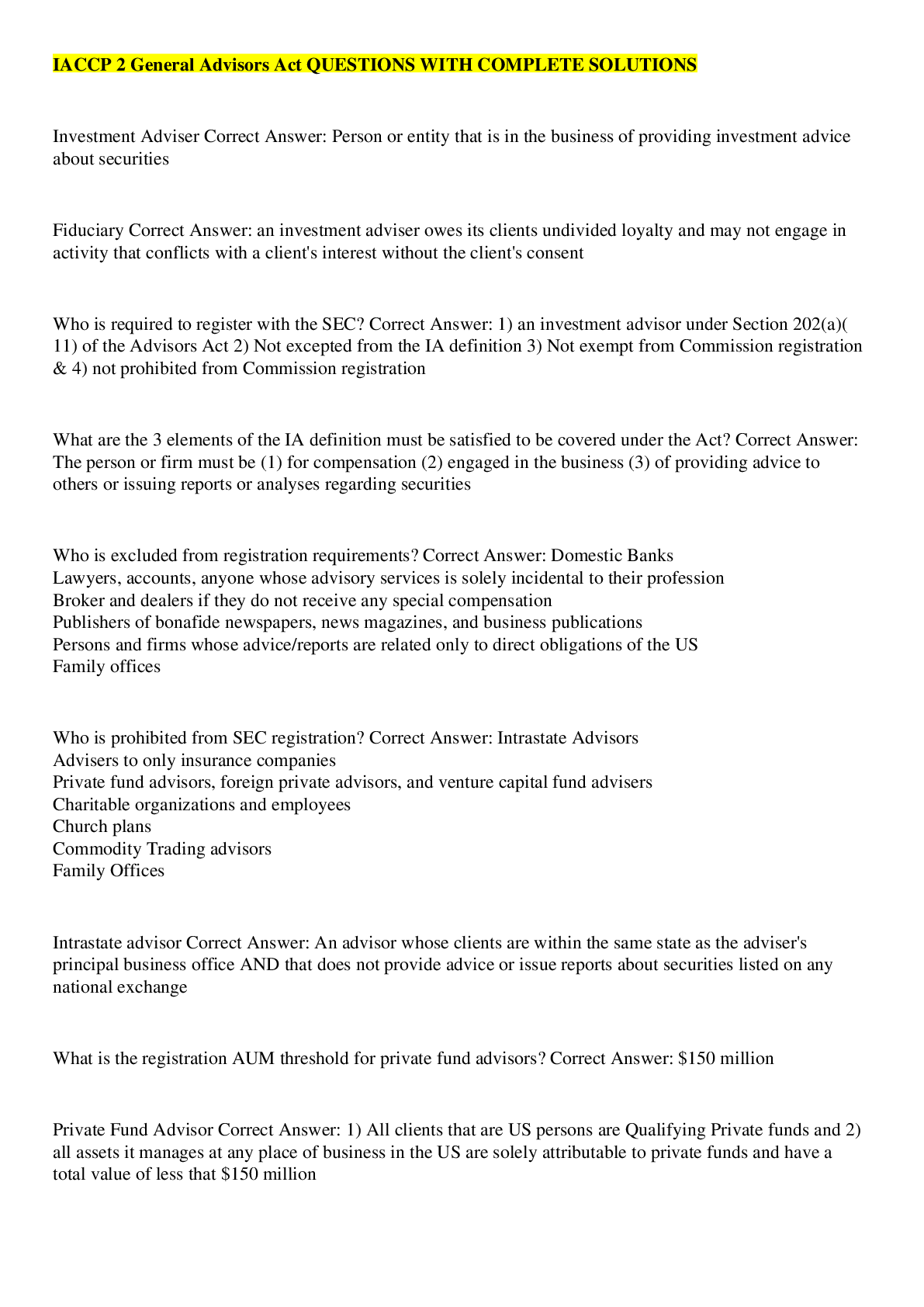 Preview image for IACCP 2 General Advisors Act QUESTIONS WITH COMPLETE SOLUTIONS